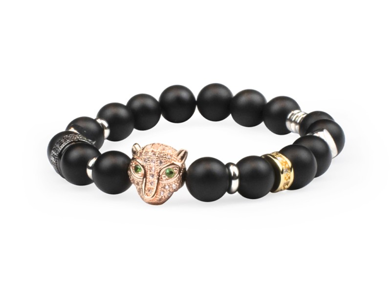Black agate bracelet - leopard with tigers eye